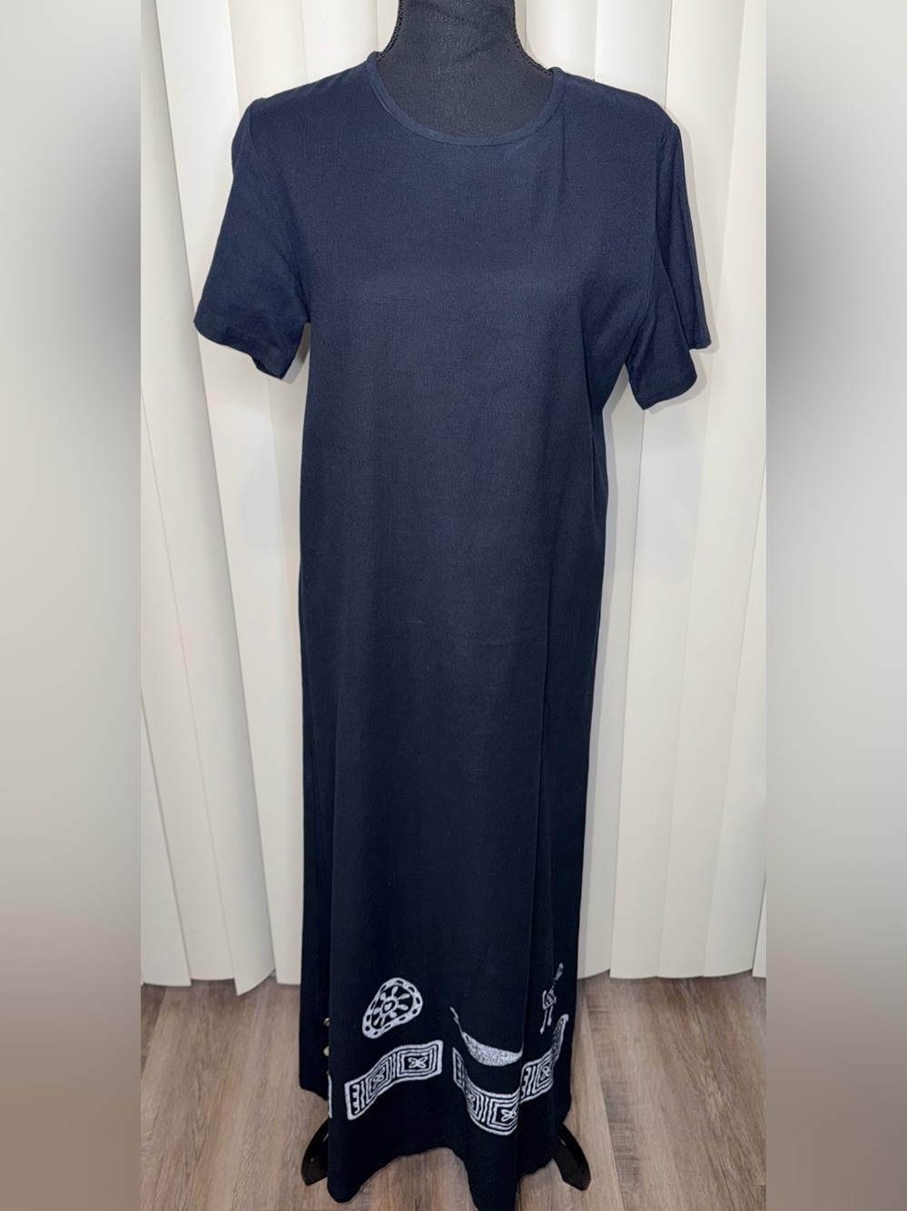 Vintage Country Wear Casuals Dress Black White Painted Designs Western Boho Sz M